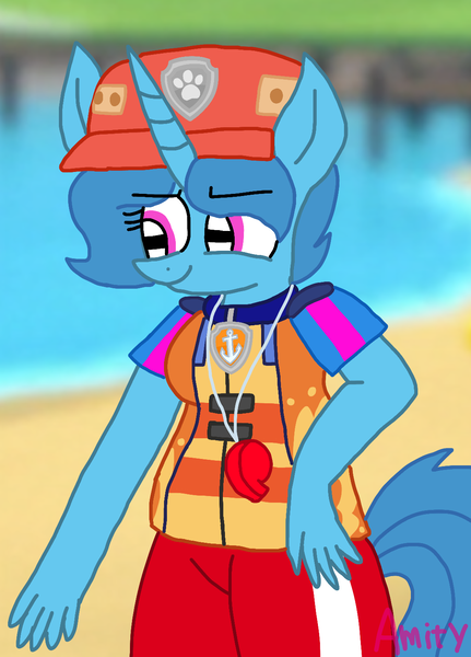 Size: 1080x1502 | Tagged: alternate universe, anthro, artist:徐詩珮, clothes, derpibooru import, female, lifeguard, lifeguard spring rain, paw patrol, plantigrade anthro, safe, series:sprglitemplight diary, series:sprglitemplight life jacket days, series:springshadowdrops diary, series:springshadowdrops life jacket days, spring rain, ultimate rescue, zuma (paw patrol)