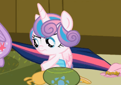 Size: 704x495 | Tagged: safe, derpibooru import, screencap, princess flurry heart, twilight sparkle, twilight sparkle (alicorn), whammy, alicorn, pony, snail, a flurry of emotions, animated, annoyed, baby, baby alicorn, blanket, butt, cropped, discovery family logo, eyes closed, female, filly, flurry heart is not amused, frown, gif, gritted teeth, mare, plot, plushie, sitting, solo focus, struggling, tail, tail pull, toy, tugging, unamused