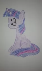 Size: 295x492 | Tagged: safe, anonymous artist, derpibooru import, twilight sparkle, pony, unicorn, /mlp/, 4chan, :3, adorawat, crayon drawing, cute, drawthread, exactly what it says on the tin, female, funny, missing cutie mark, not salmon, pun, requested art, simple background, solo, traditional art, unicorn twilight, visual pun, wat
