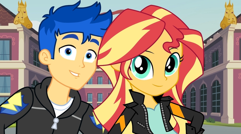 Size: 1276x713 | Tagged: safe, artist:jadethepegasus, derpibooru import, flash sentry, sunset shimmer, equestria girls, female, flashimmer, male, shipping, straight