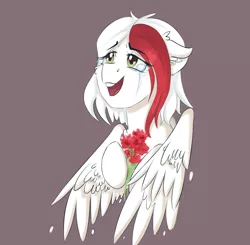 Size: 1865x1827 | Tagged: safe, artist:tavifly, derpibooru import, oc, unofficial characters only, pegasus, pony, belarus, belarusian, crying, cute, ear fluff, female, flower, open mouth, smiling, solo, wings