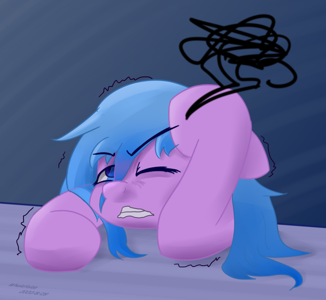 Size: 2452x2260 | Tagged: safe, artist:whale falda, derpibooru import, oc, pegasus, pony, floppy ears, headache, pain, solo, tired