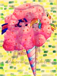 Size: 594x800 | Tagged: safe, artist:akemishikima, artist:shikimaakemi, derpibooru import, rainbow dash, twilight sparkle, twilight sparkle (alicorn), alicorn, cotton candy, female, lesbian, my little squishy, shipping, twidash