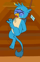 Size: 2940x4590 | Tagged: grimdark, artist:aaron amethyst, derpibooru import, gallus, gryphon, abuse, ack, asphyxiation, attic, crying, gallabuse, go to sleep cozy glow, hanging (by neck), image, male, noose, png, solo, this will end in death, this will end in tears, this will end in tears and/or death, turning blue
