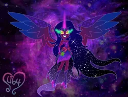 Size: 3310x2499 | Tagged: safe, artist:cookiechans2, artist:lumi-infinite64, derpibooru import, oc, oc:shadow galaxy, equestria girls, base used, colored wings, corrupted, evil, evil form, evil grin, gradient mane, gradient wings, grin, midnight-ified, smiling, solo, wings