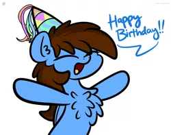 Size: 3250x2560 | Tagged: safe, artist:kimjoman, derpibooru import, oc, oc:pegasusgamer, unofficial characters only, pegasus, birthday, bust, celebration, chest fluff, ear fluff, eyes closed, happy, hat, simple background, transparent background, wings