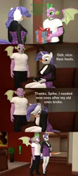Size: 1920x4320 | Tagged: safe, artist:papadragon69, derpibooru import, rarity, spike, anthro, 3d, clothes, comic, female, gigachad spike, height difference, high heels, holding hands, male, old master q, older, older spike, parody, present, reference, shipping, shoes, source filmmaker, sparity, straight, surprised