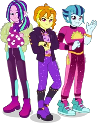 Size: 3539x4500 | Tagged: safe, alternate version, artist:limedazzle, derpibooru import, adagio dazzle, aria blaze, sonata dusk, equestria girls, equestria girls series, sunset's backstage pass!, spoiler:eqg series (season 2), allegro amoroso, clothes, converse, crossed arms, equestria guys, jacket, looking at you, ouvertis grandioso, pants, rule 63, scherzo lesto, shoes, show accurate, simple background, the blindings, the dazzlings, transparent background, trio