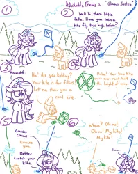 Size: 4779x6013 | Tagged: safe, artist:adorkabletwilightandfriends, derpibooru import, starlight glimmer, oc, oc:johnny, earth pony, pony, unicorn, comic:adorkable twilight and friends, above, adorkable, adorkable friends, bitchlight glimmer, cocky, colt, comic, cute, dork, female, glowing horn, horn, humor, jerk, justice, kindness, kite, magic, male, mean, nature, outdoors, perspective, slice of life, telekinesis, wind