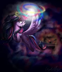 Size: 1981x2320 | Tagged: safe, artist:crystalbay, derpibooru import, lord tirek, twilight sparkle, twilight sparkle (alicorn), alicorn, pony, season 4, twilight's kingdom, angry, beautiful, cloud, colorful, colourful, dirt, fierce, fight, fight scene, flying, high, kingdom, magic, magical, power, powerful, rage, rainbow, rock, shading, upset, wings