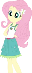 Size: 1938x4395 | Tagged: safe, artist:marcorois, derpibooru import, fluttershy, equestria girls, legend of everfree, absurd resolution, camp everfree outfits, clothes, female, hands behind back, simple background, sleeveless, smiling, solo, tanktop, transparent background, vector