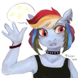 Size: 4000x4000 | Tagged: anthro, artist:misstwipietwins, bracelet, choker, chokerdash, derpibooru import, ear piercing, earring, female, jewelry, lip piercing, piercing, punk, rainbow dash, safe, solo, spiked choker, stars