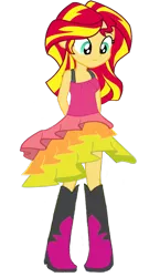 Size: 1154x1988 | Tagged: safe, artist:nightred15, derpibooru import, edit, edited edit, editor:nightred15, sunset shimmer, equestria girls, rainbow rocks, adorable face, background removed, boots, clothes, cute, dress, dress edit, female, looking at dress, shoes, simple background, sleeveless, solo, transparent background, upset