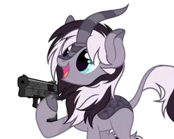 Size: 4000x3200 | Tagged: safe, artist:alfury, derpibooru import, oc, oc:stripes, kirin, cloven hooves, commission, delet this, gun, simple background, transparent background, weapon, your character here