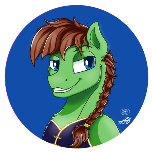 Size: 2000x2000 | Tagged: safe, artist:stainedglasslighthea, derpibooru import, oc, oc:swift stride, earth pony, pony, braided ponytail, bust, clothes, earth pony oc, male, signature, simple background, smiling, stallion, tangzhuang, transparent background