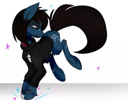 Size: 2500x2000 | Tagged: safe, artist:xvostik, derpibooru import, oc, ponified:oliver sykes, earth pony, pony, undead, zombie, zombie pony, bone, bring me the horizon, clothes, commission, fangs, frown, lip piercing, long sleeves, male, piercing, raised leg, scar, shirt, simple background, solo, stitches, tattoo, torn ear, white background, ych result