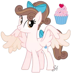 Size: 800x820 | Tagged: safe, artist:semigod666, derpibooru import, oc, unofficial characters only, pegasus, pony, alicorn wings, base used, bow, cupcake, female, food, hair bow, large wings, mare, offspring, parent:pound cake, parent:princess flurry heart, parents:poundflurry, simple background, solo, transparent background, wings