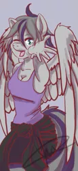 Size: 317x687 | Tagged: safe, artist:jbcblanks, derpibooru import, anthro, pegasus, blue, bust, female, gray, happy, itty bitty titty comitty, parent:oc:steelo, patreon, patreon reward, purple, solo, wings