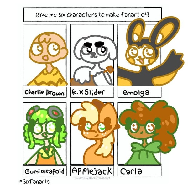 Size: 768x768 | Tagged: safe, artist:snikker.doodle.owo, derpibooru import, applejack, anthro, dog, earth pony, emolga, human, pony, six fanarts, animal crossing, anthro with ponies, bust, charlie brown, clothes, crossover, dark skin, female, freckles, goggles, guitar, gumi, k.k. slider, kindergarten, male, mare, musical instrument, pokémon, smiling, vocaloid