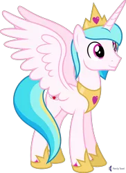 Size: 4000x5495 | Tagged: safe, artist:parclytaxel, derpibooru import, oc, oc:prince endearment, unofficial characters only, alicorn, pony, .svg available, absurd resolution, alicorn oc, commission, crown, hoof shoes, horn, jewelry, male, peytral, regalia, simple background, smiling, solo, spread wings, stallion, transparent background, vector, wings