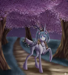 Size: 2500x2760 | Tagged: safe, artist:sadatrix, derpibooru import, oc, oc:sakura rain, deer, deer pony, original species, pond pony, pony, cherry blossoms, female, flower, flower blossom, mare, solo, tree