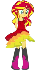 Size: 1154x1988 | Tagged: safe, artist:nightred15, derpibooru import, edit, edited edit, editor:nightred15, sunset shimmer, equestria girls, rainbow rocks, adorable face, background removed, boots, clothes, cute, dress, dress edit, female, shoes, simple background, solo, transparent background, upset