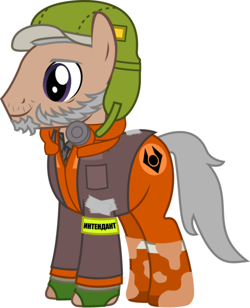 Size: 2356x2900 | Tagged: safe, artist:sketchmcreations, derpibooru import, russell, ponified, earth pony, pony, clothes, coat, dirty, half-life: alyx, hat, jumpsuit, male, simple background, solo, stallion, transparent background, vector