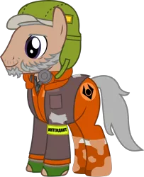 Size: 2356x2900 | Tagged: safe, artist:sketchmcreations, derpibooru import, russell, ponified, earth pony, pony, clothes, coat, dirty, half-life: alyx, hat, jumpsuit, male, simple background, solo, stallion, transparent background, vector