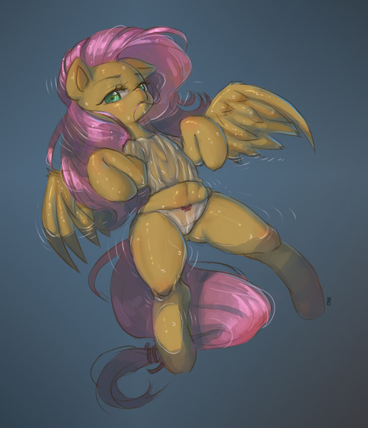 Size: 1500x1744 | Tagged: questionable, artist:mrs1989, derpibooru import, fluttershy, pegasus, pony, accidentally featured on eqd, cameltoe, clothes, female, looking at you, mare, panties, partially submerged, see-through, shirt, short shirt, solo, solo female, swimming, underwear, water, watershy, wet clothes, wet shirt, white underwear