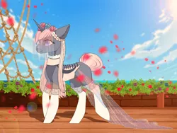 Size: 1920x1440 | Tagged: safe, artist:kxttponies, derpibooru import, oc, oc:lilia, pony, unicorn, clothes, dress, female, mare, socks, solo, stockings, thigh highs, wedding dress