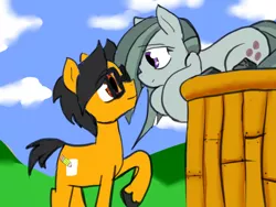 Size: 960x720 | Tagged: safe, artist:a.s.e, derpibooru import, marble pie, oc, oc:a.s.e, pony, canon x oc, couple, female, glasses, happy, heart pony, looking at each other, love, male, shipping