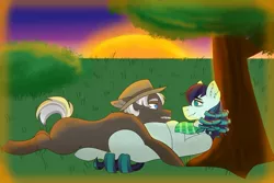 Size: 1280x854 | Tagged: safe, artist:streetlightsatnight, derpibooru import, burnt oak, coloratura, earth pony, coloroak, crack shipping, female, male, pregnant, shipping, straight, tree