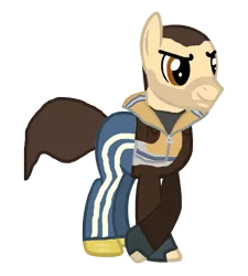 Size: 1449x1609 | Tagged: safe, artist:kayman13, derpibooru import, ponified, pony, base used, clothes, facial hair, fingerless gloves, gloves, grand theft auto, gta iv, hoof on leg, jacket, male, niko bellic, pants, shirt, shoes, simple background, smiling, sneakers, stallion, track pants, transparent background, zipper