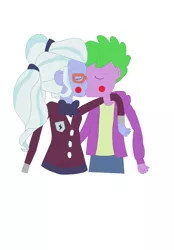 Size: 2269x3264 | Tagged: artist needed, safe, derpibooru import, spike, sugarcoat, human, equestria girls, blushing, duo, female, hug, human spike, humanized, kissing, male, simple background, spike gets all the crystal prep, spike gets all the equestria girls, spikecoat, spikelove, straight, white background