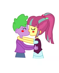 Size: 484x600 | Tagged: artist needed, safe, derpibooru import, sour sweet, spike, human, equestria girls, blushing, duo, female, hug, human spike, humanized, kissing, male, remake, simple background, sourspike, spike gets all the equestria girls, spikelove, straight, white background