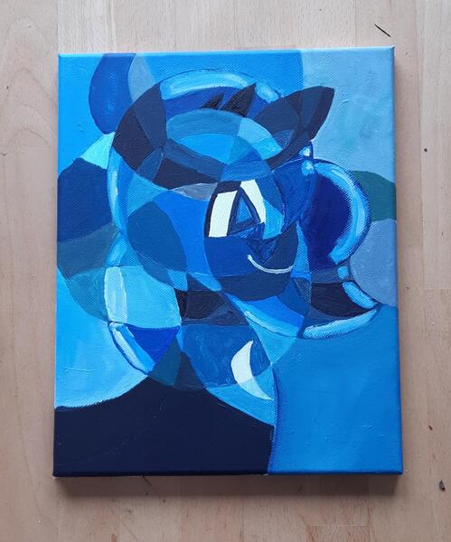 Size: 1920x2309 | Tagged: abstract art, alicorn, artist:khaki-cap, bust, canvas, circles, cubism, derpibooru import, female, modern art, photo, portrait, princess luna, safe, solo, traditional art, wavy mane