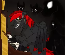 Size: 1500x1278 | Tagged: safe, artist:dystopianroach, derpibooru import, oc, oc:abel, unofficial characters only, pegasus, pony, blindfold, crying, d'lirium, male, musical instrument, organ, scared, souls, stallion