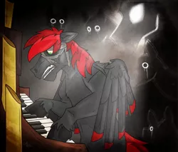 Size: 1500x1278 | Tagged: safe, alternate version, artist:dystopianroach, derpibooru import, oc, oc:abel, unofficial characters only, pegasus, pony, blindfold, crying, d'lirium, light, male, musical instrument, organ, scared, souls, stallion