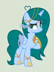 Size: 1953x2585 | Tagged: safe, artist:lominicinfinity, derpibooru import, oc, oc:infinity mi rosalinda, alicorn, pony, female, infinity gauntlet, mare, simple background, solo, two toned wings, wings