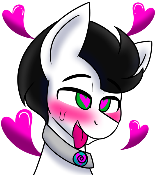 Size: 1888x2048 | Tagged: safe, artist:askhypnoswirl, derpibooru import, oc, oc:skysprinter, unofficial characters only, pegasus, blushing, collar, cute, floating heart, heart, hypnosis, icon, lewd, love, open mouth, simple background, solo, sweat, tongue out, transparent background