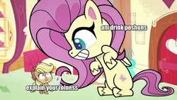 Size: 1280x720 | Tagged: applejack, caption, cheems, derpibooru import, diesel emgine, dog, doge, engrish, female, fluttershy, giantess, giantshy, image macro, intentional spelling error, kenzo, macro, meme, my little pony: pony life, ponified meme, potat, potion, safe, screencap, shiba inu, shibe, shiro, shiro and suki, spoiler:pony life s01e07, text, the trail less trotten