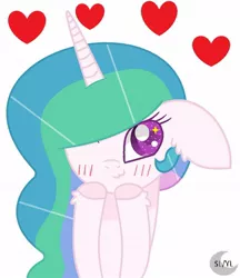 Size: 1024x1185 | Tagged: safe, artist:princesslunayay, derpibooru import, princess celestia, alicorn, pony, :3, blushing, cute, cutelestia, digital art, ear fluff, female, floating heart, floppy ears, heart, hoof fluff, hooves on face, legitimately amazing mspaint, mare, ms paint, one eye closed, shading, simple background, solo, starry eyes, white background, wingding eyes, wink