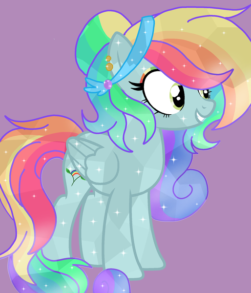 Size: 1800x2100 | Tagged: safe, artist:circuspaparazzi5678, derpibooru import, oc, oc:rainbow blitz, crystal pony, pegasus, pony, base used, crystal, curly mane, different hairstyle, ear piercing, earring, jewelry, magical lesbian spawn, main oc, multicolored hair, offspring, parent:fluttershy, parent:rainbow dash, parents:flutterdash, piercing, rainbow hair, rainbow makeup, shiny, solo