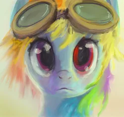 Size: 1909x1795 | Tagged: safe, artist:mandumustbasukanemen, derpibooru import, rainbow dash, pegasus, pony, bust, female, full face view, goggles, looking at you, mare, portrait, solo