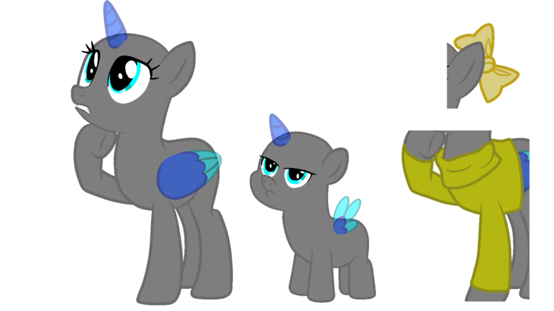 Size: 1920x1080 | Tagged: safe, artist:intfighter, derpibooru import, oc, unofficial characters only, alicorn, pony, alicorn oc, bald, base, bow, clothes, colt, duo, female, hair bow, horn, male, mare, raised hoof, simple background, thinking, transparent background, two toned wings, wings