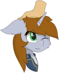 Size: 5224x6407 | Tagged: safe, artist:skylarpalette, derpibooru import, oc, oc:littlepip, unofficial characters only, pony, unicorn, fallout equestria, brown mane, cheek fluff, disembodied hand, ear fluff, fallout, female, green eyes, hand, head pat, horn, mare, pat, simple background, simple shading, stable-tec, stable-tec colors, transparent background, unicorn oc