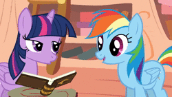 Size: 1280x720 | Tagged: safe, artist:viva reverie, derpibooru import, rainbow dash, twilight sparkle, twilight sparkle (alicorn), alicorn, pegasus, pony, :o, animated, book, clone, dashstorm, duo, eyes closed, female, golden oaks library, grin, immatoonlink, library, mare, multeity, open mouth, rainbow dash is excited, show accurate, singing, smiling, sound, the alternative polka, triality, triple rainbow, twilight is not amused, unamused, webm, weird al yankovic, youtube link