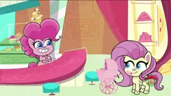 Size: 1920x1080 | Tagged: safe, derpibooru import, screencap, fluttershy, pinkie pie, earth pony, pegasus, pony, my little pony: pony life, spoiler:pony life s01e20, spoiler:pony life s01e34, bipedal, cute, diapinkes, female, mare, the 5 habits of highly effective ponies, treehouse logo