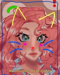 Size: 777x971 | Tagged: safe, artist:imxxnn_, derpibooru import, pinkie pie, human, bust, cat filter, clothes, female, freckles, human coloration, humanized, lipgloss, portrait, selfie, shirt, snapchat filter, social media, solo, sparkly eyes, subtitles, wingding eyes