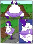 Size: 1024x1334 | Tagged: suggestive, artist:robot001, derpibooru import, rarity, comic:rounding rarity, equestria girls, ass, belly, big belly, breasts, butt, comic, commission comic, commissioner:bluepufflextreme, fat, female, raritubby, rearity, weight gain